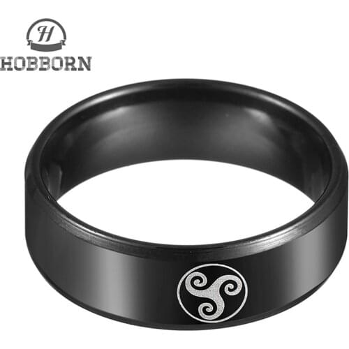 HOBBORN 2018 New Black Color Stainless Steel Teen Wolf Men Ring Triskele Triskelion Allison Argent Finger Rings For Women Bijoux