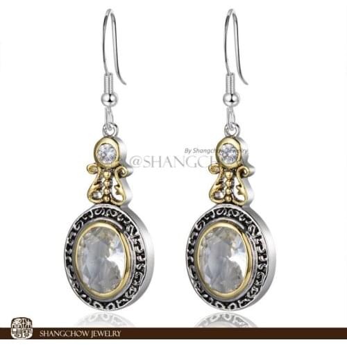 New! Stunning Fashion Jewelry White Crystal 925 Sterling Silver Earrings E0369