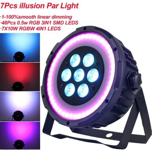 New 7Pcs illusion Par Light RGBW 4in1 Led Par Light DJ Party Effect Light Colorful Par Light With DMX 512 Control Stage Lighting