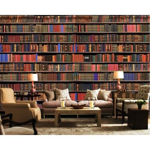 Beibehang High quality custom wallpaper 3d stereo bookcase bookcase background wall living room TV background mural 3d wallpaper