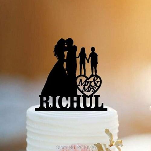Personalized wedding Cake Topper with child, glitter wedding cake topper,Rustic Cake Topper,Last name wedding cake topper