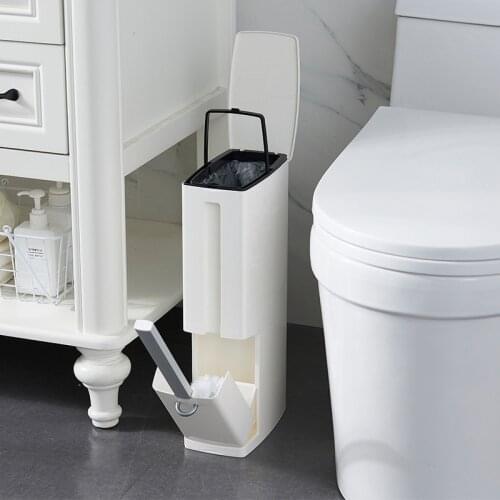 Plastic Trash Can Set Toilet Brush Waste Bin Dustbin Garbage Bag Dispenser