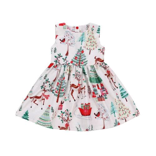 Citgeett Hot Summer Toddler Kid Baby Girl Christmas Sleeveless Cartoon Deer Sleeveless Party Dress Festival Clothes 2-6Y