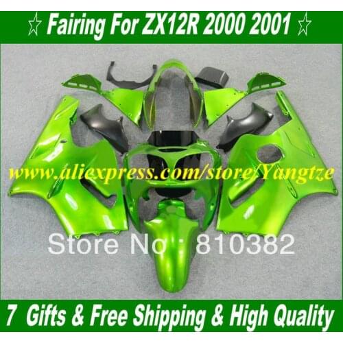 Full tank cover Fairing kit for KAWASAKI Ninja ZX12R 00 01 ZX 12R 2000 2001 green Motorcycle Fairings set+gifts HJ11