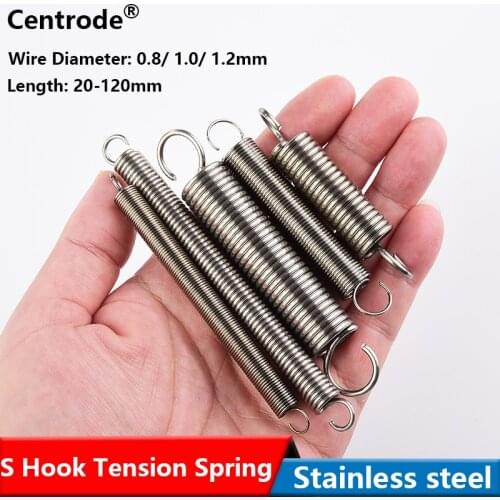 304 SUS tension spring extension spring, length 70-120 mm, Wire diameter 1.0 1.2mm open hook extension spring, hook spring