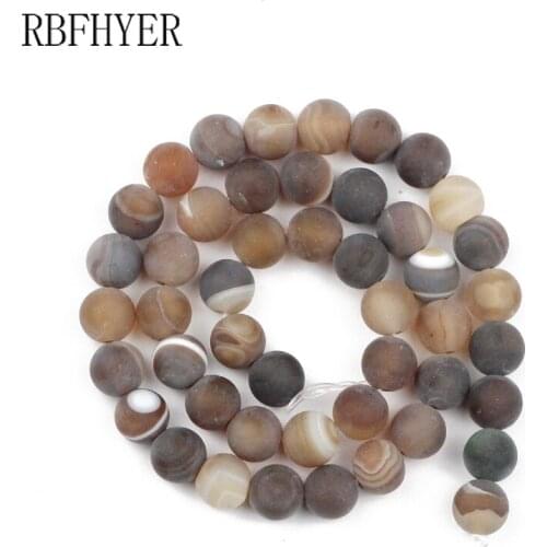 RBFHYER 6/8/10MM Natural Stone Matte Black Stripe Banded Carnelian Loose Bead Top Quality For Jewelry Making DIY Charm Bracelet