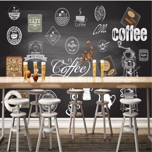 Hand Drawn Blackboard Coffee Element Labels Background 3D Wallpaper Mural Cafe Coffee House Restaurant Snack Bar Wall Paper 3D