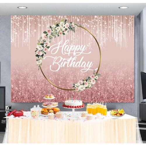 Pink Birthday Backdrop Poster Banner Glitter Silver Polka Dots Birthday Party Customized Portrait Shoot Photography Background