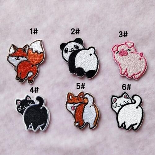 Self Adhesive Cute Animal Corgi Dog Ass Twisting Embroidery Patches for Clothing Cat Pig Iron on Clothes Sticker Stripes Sewing