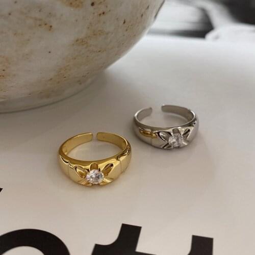 18k gold Authentic 1pc S925 Sterling Silver Jewelry zircon solitaire round polished rings TLJ1314