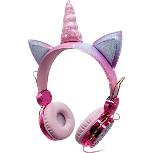 Cute Unicorn Headphone Kids Colorful Diamond Phone Headphones Girl Fone Gamer Earphones With Mic For Live Stream Youtube Video
