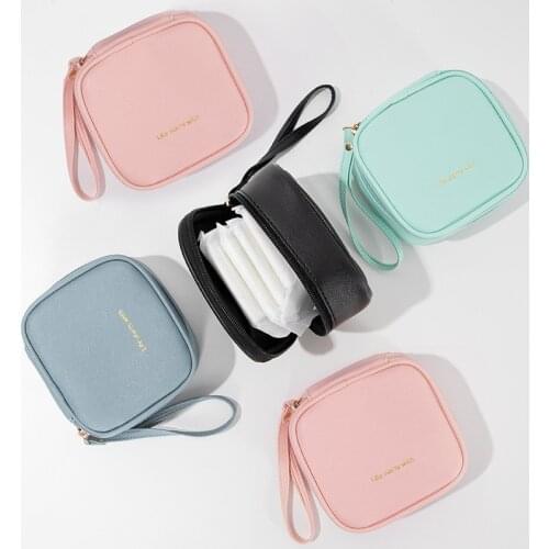Girls Sanitary Napkin Pad Pouch PU Leather Tampon Storage Bag Portable Makeup Lipstick Key Earphone Data Cables Travel Organizer
