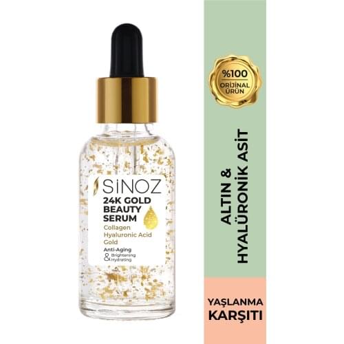 Sinoz 24K Gold Beauty Serum 30 Ml, Hyaluronik Acid, Makeup, Cosmetic, Collagen, Anti-Aging, Brightening, Moisture Care