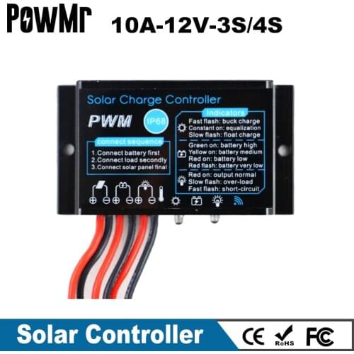 Waterproof 10A 12V Lithium Solar Charge Controller Li(NiCoMn)O2 LiFePO4 Battery Solar Charge Regulator With Load 24 hours Work