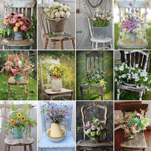 Yumeart 5D Diamond Painting Flowers Picture of Rhinestone Cross Stitch Set Diamond Embroidery Chair Beaded Mosaic Wall Decora