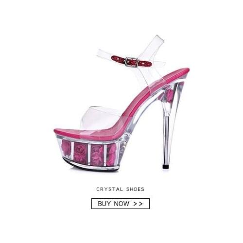 Women Summer Sandals Transparent Crystal Platform Sandals High-heeled Shoes 15cm Fashion Shows Thin Heels Shoe Plus-size 34-44