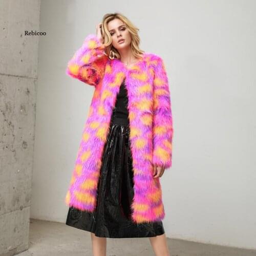 Women Coat Faux Fur Jacket Multicolor Sparkling Femme Fluffy Hairy Warm Fake Fur Coat Winter Slim Outerwear Plus Size 4Xl