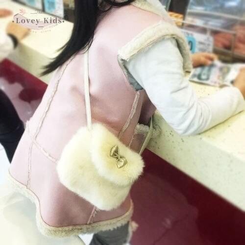 2020 Winter Toddler Girls Bag Cross Body Mini Purse Bowknot Artificial Fur Bag Kids
