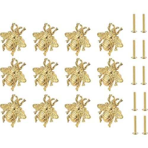 12PCS Bee Handles Brass Gold Knobs for Cabinets for Kitchen Cupboard Bedroom Dressing Table Furniture Door(with Screws)