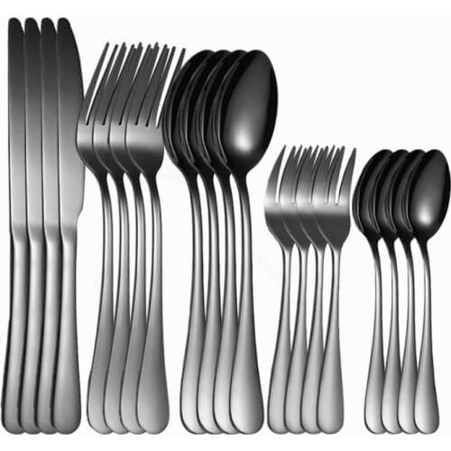 20pcs Black Dinnerware Set Stainless Steel Spoon Fork Set Knives Kitchen Knife Cutlery Set Spoon Tableware Eco Friendly Flatware