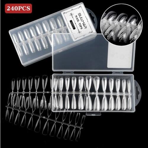 240-count Clear Full Cover Nail Tips Acrylic UV Manicure Tools T-Ballet-Waterdrop-Oval-Coffin Shape Artificial False Nail Tips