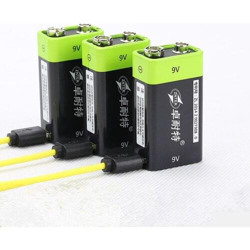 3PCS ZNTER 9V 600mAh rechargeable lithium battery 6F22 USB lithium polymer rechargeable battery + Micro USB charging cable