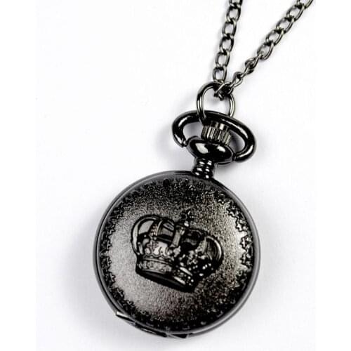6063 Trend retro black crown pocket watch hollow back personality fashion pocket watch trend pocket watch with necklace
