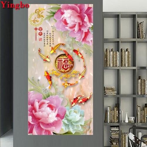 3d cross stitch diamond Embroidery Koi fish lotus 5d diy square Round Diamond Painting Full Mosaic Painting By Numbers