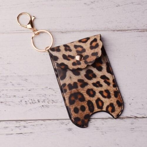 Rainbery Monogram Leopard And Snakeskin Print Perfume Holder Pu Leather Hand Washing Bag Sanitizer Bottle Holder Keychain