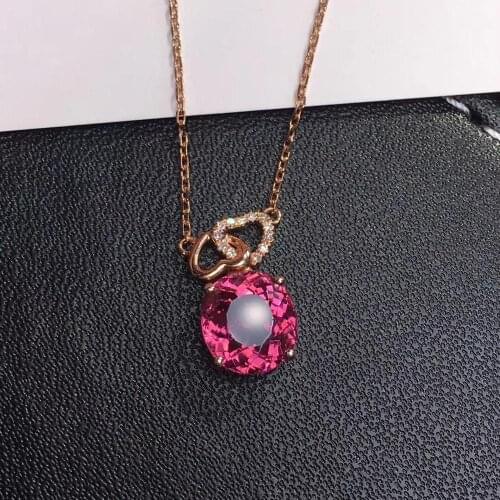 H624 Fine Jewelry 100% Natural Red Colorful Tourmaline Gemstone 2.85ct Pendant Vintage Torques Pendants Neckalces for Women