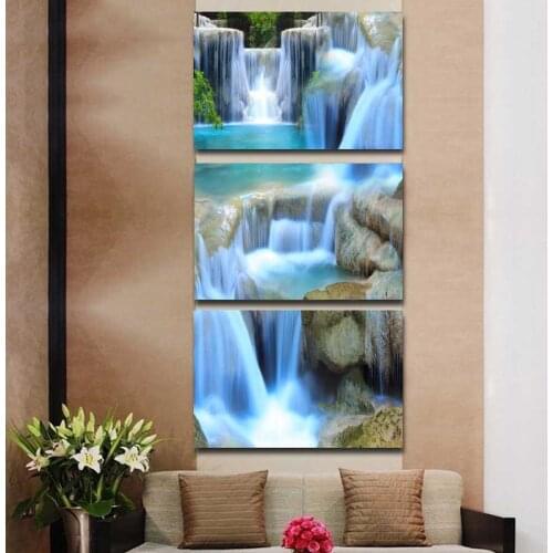 Full Square Round 5D DIY Diamond Painting Natural waterfall landscape Diamond Embroidery Mosaic Cross Stitch 3pcs set wall decor