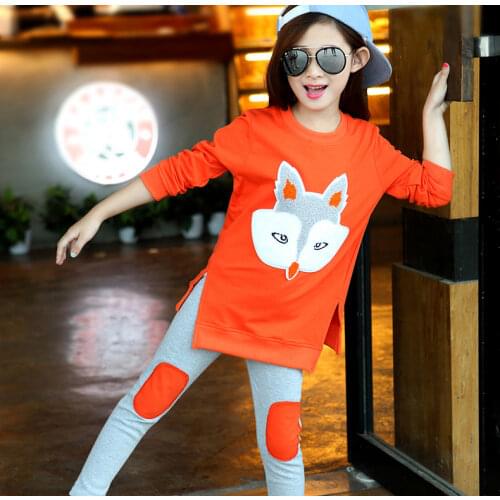 Girls Clothing Set Cartoon Fox Head Clothing Set For Girls Clothes Casual Full Sleeve T-shirt+Pants Kids Suit Chidren Clothing