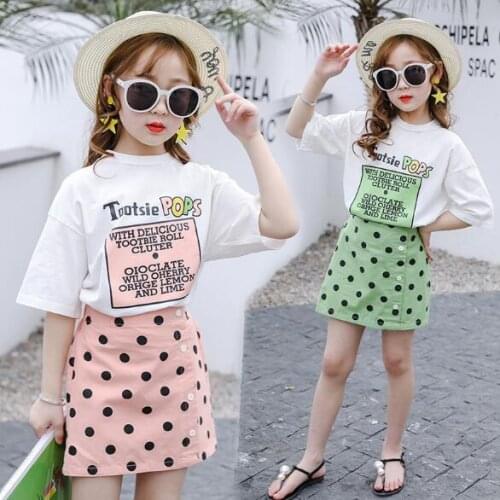 Children Clothing Sets Summer Girls Outfits Suit Letter Short Sleeve Tops+Short Skirt 2Pcs Girls Clothes 3 4 6 7 8 10 12 Years