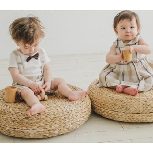 2021 Summer Boys Girls Plaid Clothes Boys Romper Jumpsuit Toddler Girls Sleeveless Dress Newborn Twins Boy Girl Matching Outfits