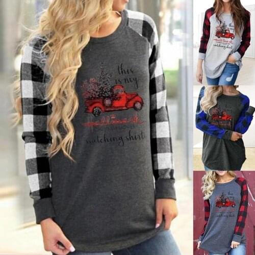 Summer Casual T-shirt Female Soft Cotton Tee Women Christmas Plaid Raglan Sleeve Blouse Tunic Top Truck Letters Print T-shirt