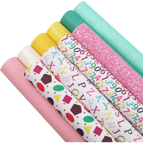 Back to School Printed Faux Leather Sheets Lychee Grain Synthetic Leather Set 20*33cm For DIY Handmade Earrings Bows