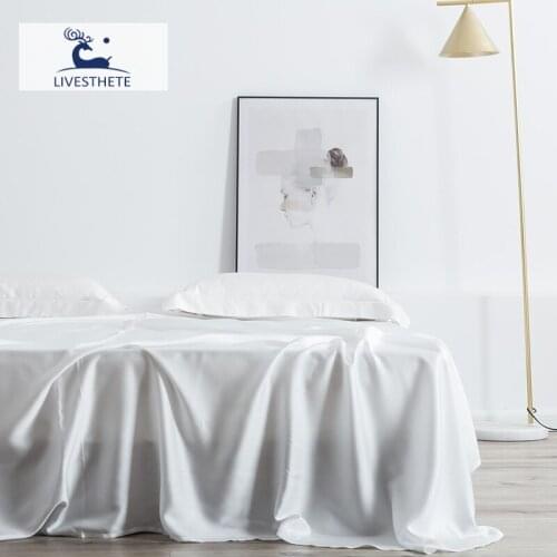 Liv-Esthete White Flat Sheet+Pillowcase 100% Pure Natural Silk Healthy For Skin Bedding Home Decor Both Sides Smoothly Feeling