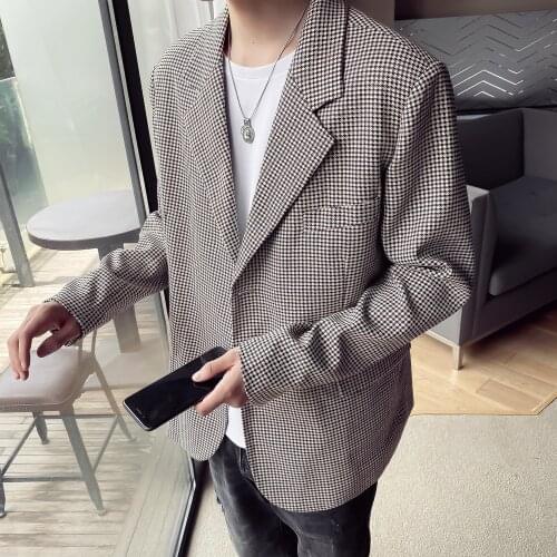 Fashion 2020 Blazer Men Autumn New Loose Men Suit Jackets All Match Streetwear Plaid Blazer Jacket Men Clothing 2XL