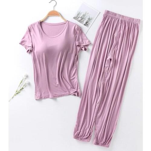 4XL Plus Size Autumn Womens Padded Homewear Modal Home Clothes Lounge Wear Female Fall Modal Pajamas with Pants Home Suit