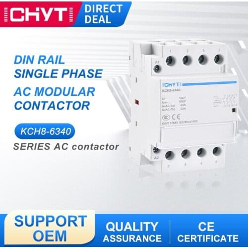ICHYTI KCH8-63 4P 63A 220V 400V 50/60HZ Electric Din Rail Manual Household AC Modular Contactor 4NO 4NC Or 2NO 2NC