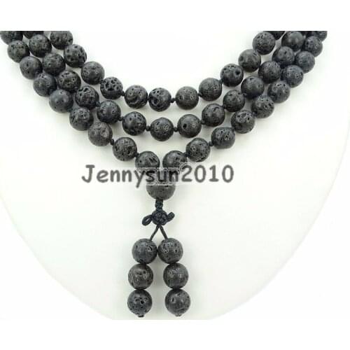 Natural Volcanic Lava 10mm Gems Stone Buddhist 108 Beads Prayer Mala Knot Necklace Multi-Purpose 5Strands/Pack