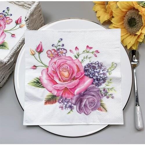 New 20Pcs/Pack Flower Decoupage Paper Napkins Vintage Floweral Paper Tissues for Wedding Xmas Party Decorations Hot Sale