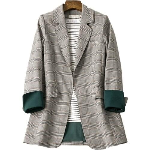 New high quality autumn spring womens coat elegant lattice lady opener jacket suit female large size S-2XL code jacket suit