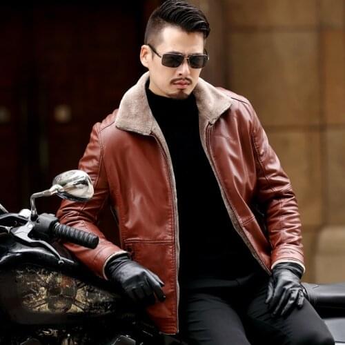 New Plus Size 8XL 7XL 6XL 5XL Warm Winter Sheepskin Mens Leather Jacket Men Leisure Coat Men Fur Lining Jackets Outerwear Parka