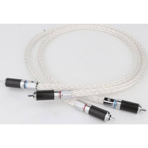 One Pair 8AG OCC Silver Plated Audio Cable With R1700 Rhodium Plated 1RCA To 2RCA Interconnect Plug