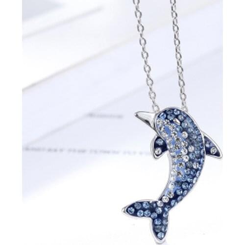 Free Shipping 925 Sterling Silver Rhinestone Dolphin Necklaces&Pendants Jewelry Collar Colar de Plata