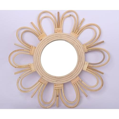 Woven Rattan Dressing Mirror Innovative Art Decoration Makeup Mirrors Bathroom Bedroom Wall Hanging Mirror Photo Props