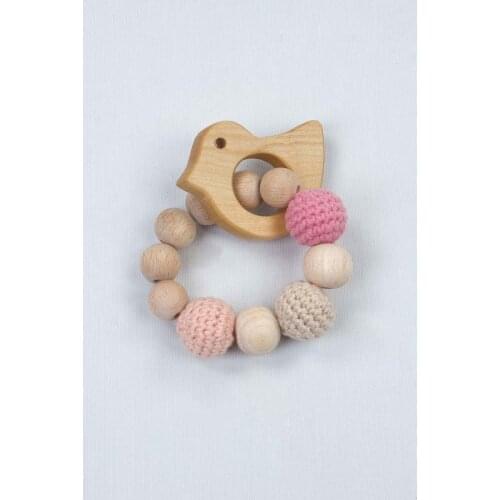 Natural Wooden Hand-Knitted Amigurumi Baby Teether Game Ring