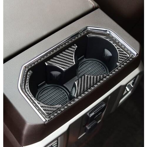 Genuine Carbon Fiber Car Rear Seat Water Cup Frame Panel Cover Trim Sticker For Ford F-150 2017-2020