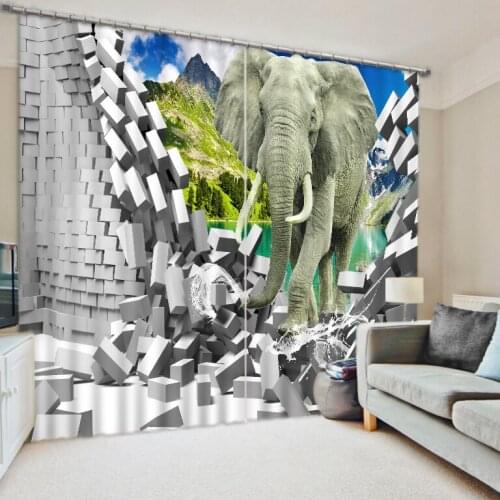 Luxury Blackout 3D Curtains For Living room Bedding room Office brick elephant curtains